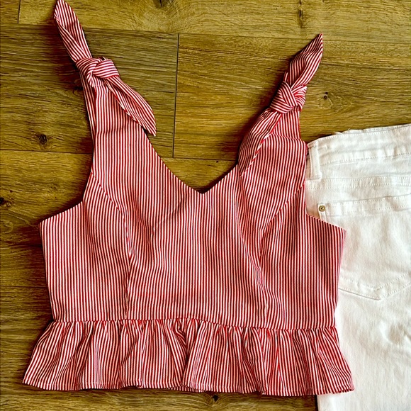 after market Tops - AFTER MARKET‎ Red& White Stripe Peplum Top Size Medium